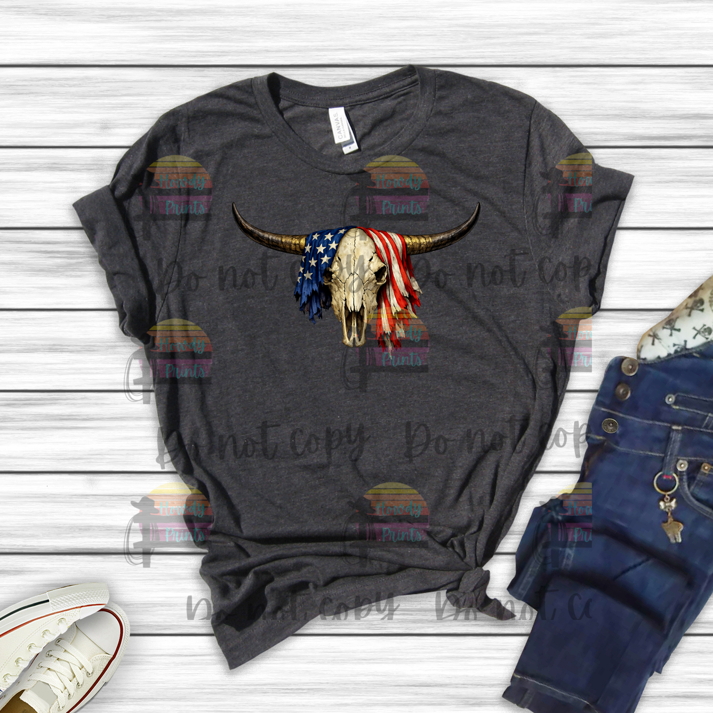 American Flag Cattle skull
