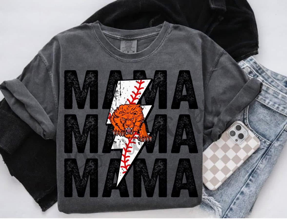 Mama Baseball Lightning Bolt Lions