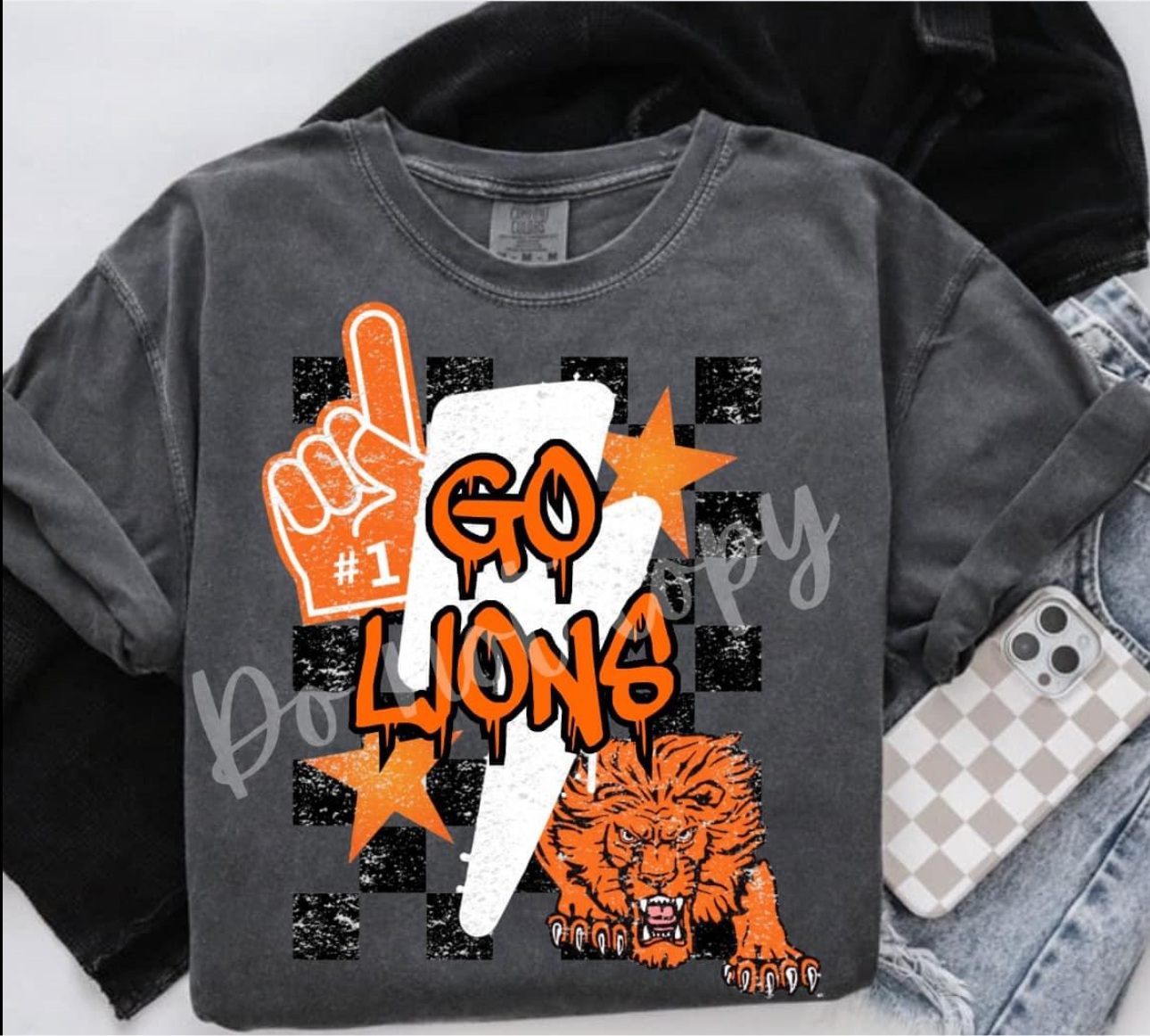 Go lions orange writing