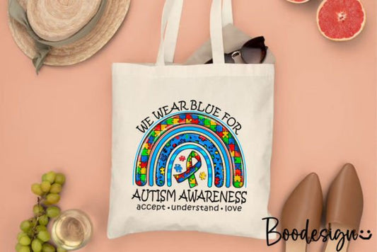 We wear blue for autism awareness rainbow